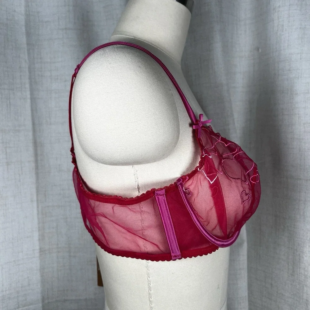 NEW! Skims 42C Embroidered Tulle Unlined Demi Bra Limited Edition Pink Valentine - Picture 6 of 10